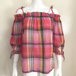 New A.N.A Off The Shoulder Plaid Cotton Top